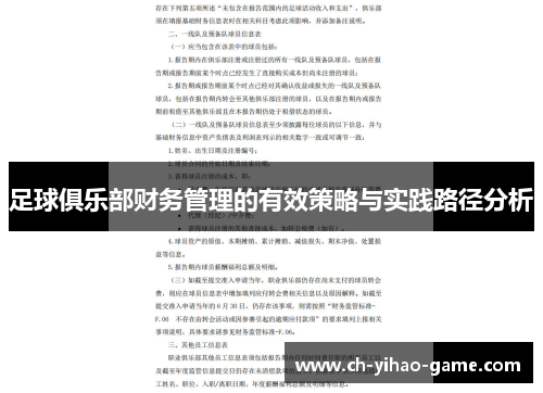 足球俱乐部财务管理的有效策略与实践路径分析